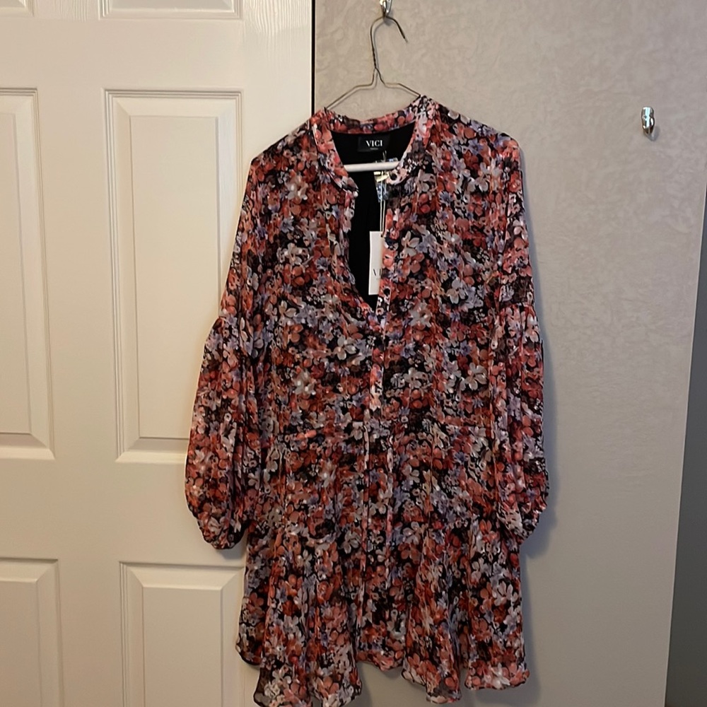 Vici Kule Floral Adjustable Balloon Sleeve Dress
